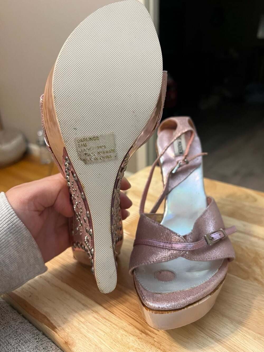 Y2K Steve Madden Pink Metallic Studded Wedge Heels - Picture 13 of 14